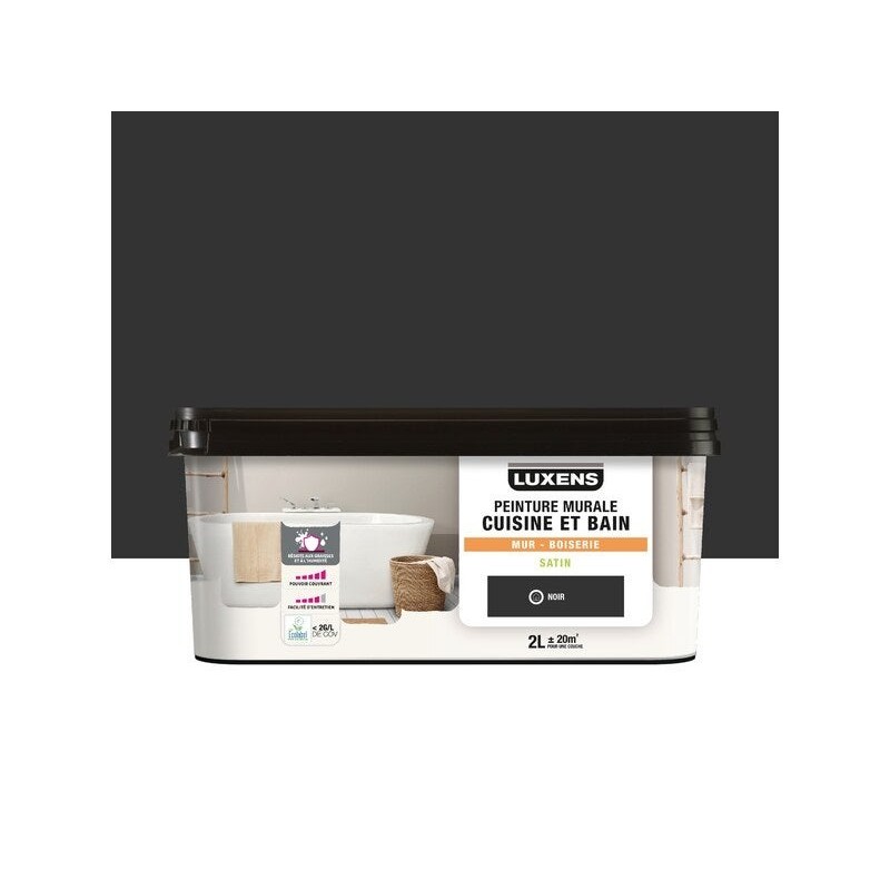 Peinture mur cuisine et bain, LUXENS, noir satin, 2 litres