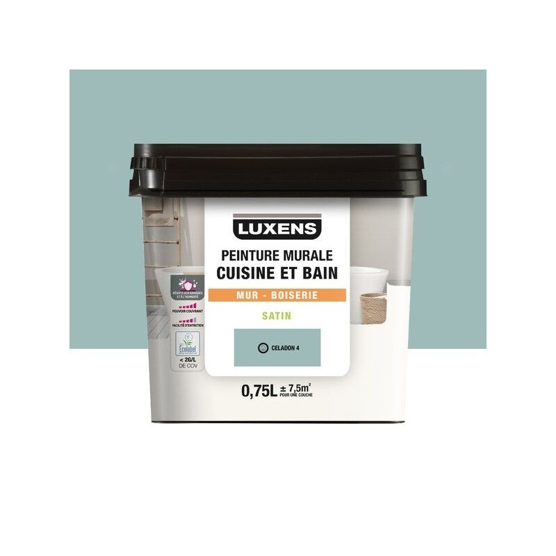 Peinture murale cuisine et bain, LUXENS, 0.75 litre, celadon 4