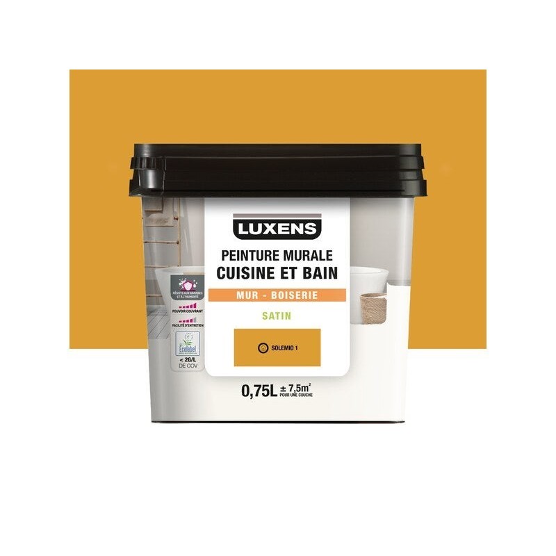 Peinture mur cuisine et bain, LUXENS Solemio 1 satin, 0.75 litre