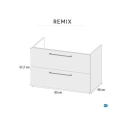 Meuble sous-vasque avec 2 tiroirs, l. 90 x H. 58 x P. 46 cm, blanc brillant, REMIX