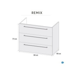 Meuble sous-vasque, 3t l.90 x H.73 x P.46 cm, gris granit, Remix