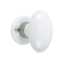 Bouton De Porte Porcelaine, Blanc Nickelé Mat Inspire, Porcelaine Sans Trou