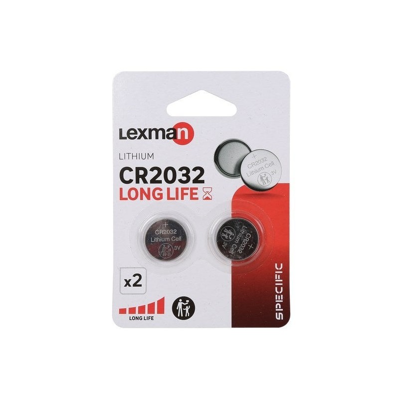 Lot de 2 piles bouton lithium CR2032, LEXMAN