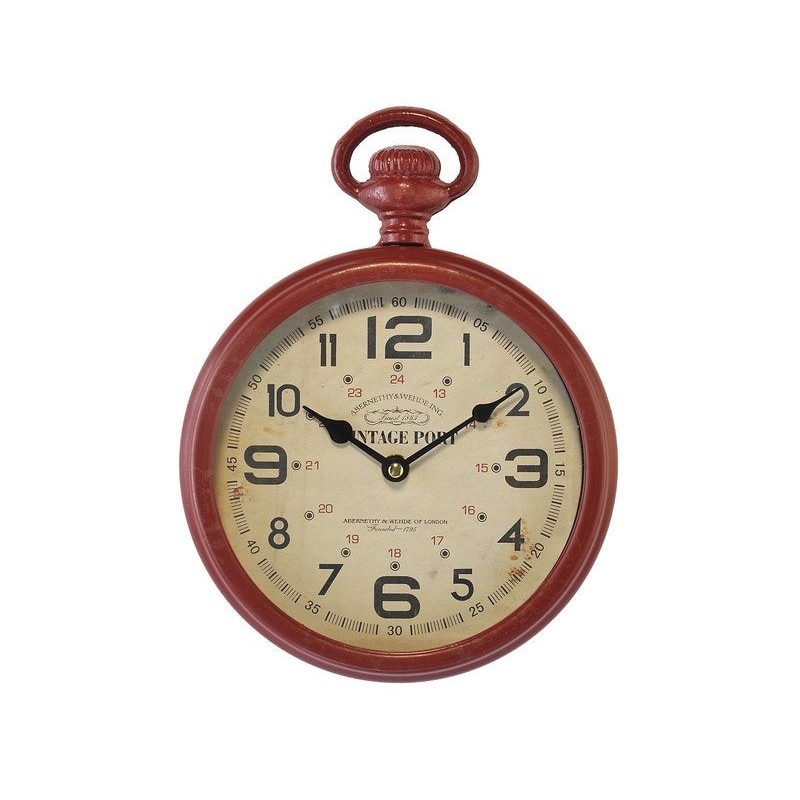 Horloge en métal ronde, l.22 x 28 cm, rouge