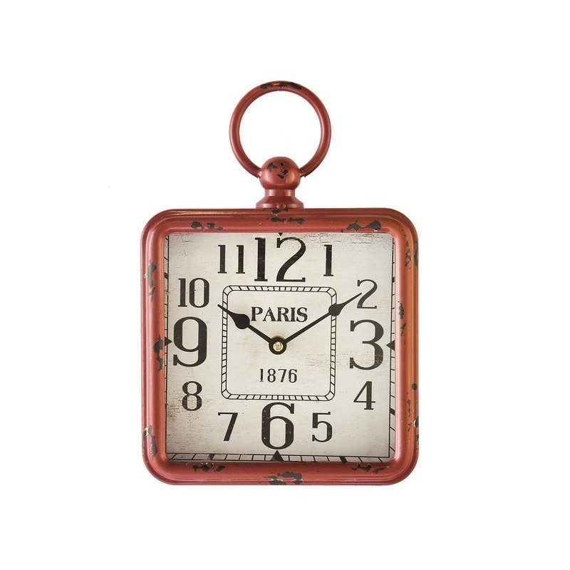 Horloge carrée en métal, l.20 x H.26 cm, rouge