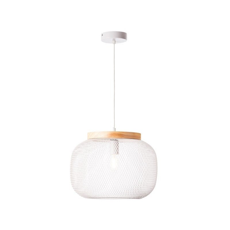 Suspension Giada, E27, diam. 39 cm, metal blanc et bois, Brilliant