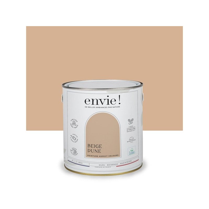 Peinture aspect velours murs, boiseries et radiateurs, biosourcée, ENVIE, beige dune, 2 litres