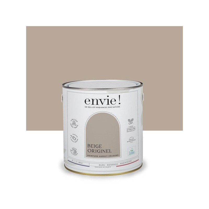 Peinture aspect velours murs, boiseries et radiateurs, biosourcée, ENVIE, beige originel, 2 litres