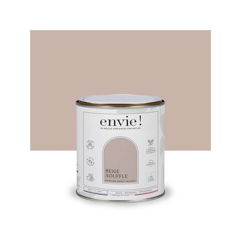 Peinture aspect velours murs, boiseries et radiateurs, biosourcée, ENVIE, beige souffle, 0.5 litre