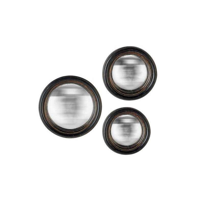 Lot de 3 miroirs rond, Mini Convexes, diam. 9, 11 et 13 cm, noir