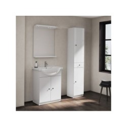 Colonne pour salle de bain GALICE 4, 2 portes 1tiroir, l.35 x H.186.5 x P.30.5 cm, blanc