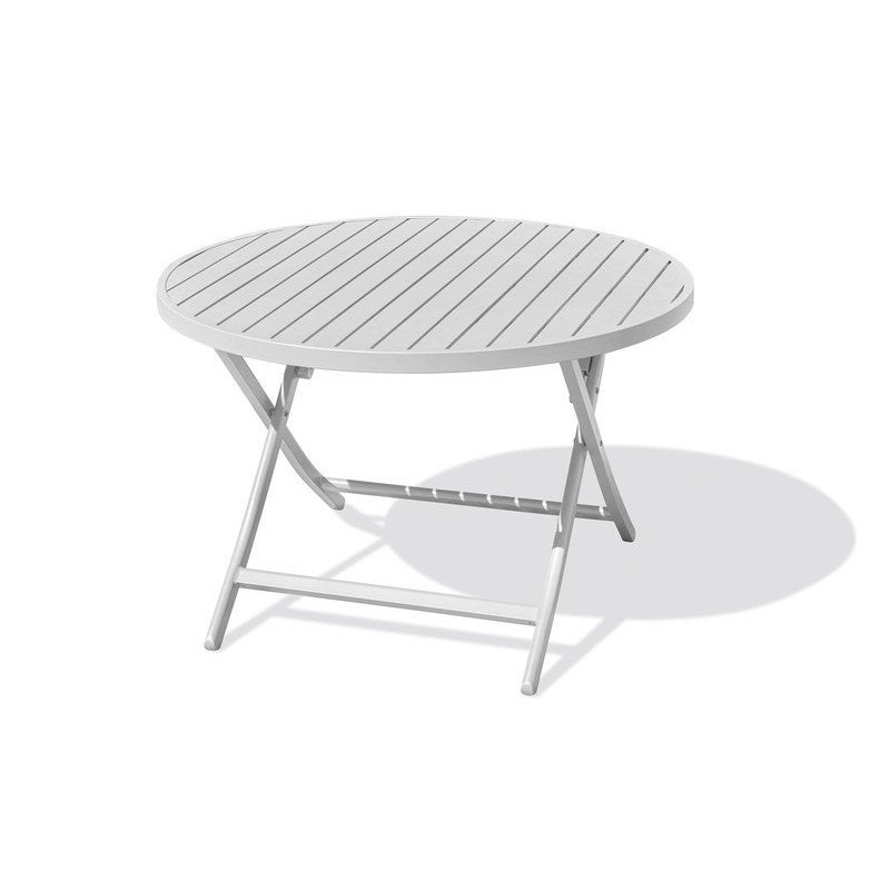 Table de jardin pliante MARIUS (diam. 110 cm) en aluminium - Coloris GRIS