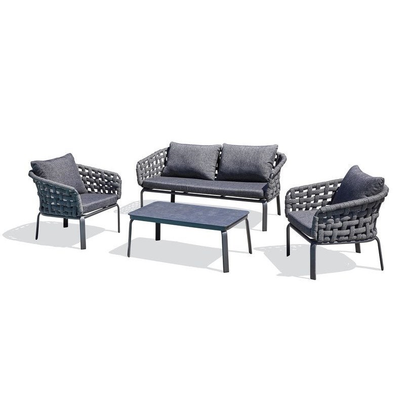 Salon bas de jardin CAMARGUE 4 places en aluminium, gris anthracite