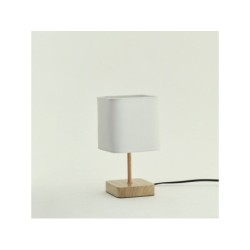 Lampe e14  bois tissu blanc, INSPIRE Akora, H.23cm