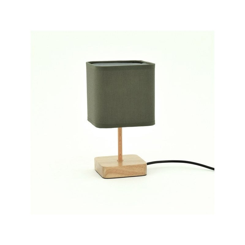 Lampe e14 nature bois vert, INSPIRE Akora, H.23cm