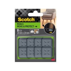 Lot de 8 patins adhésifs alvéolé eur, SCOTCH, 24 x 24 mm, gris