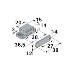 Lot de 4 loqueteaux magnétique acier HETTICH, L.35 x l.15 mm