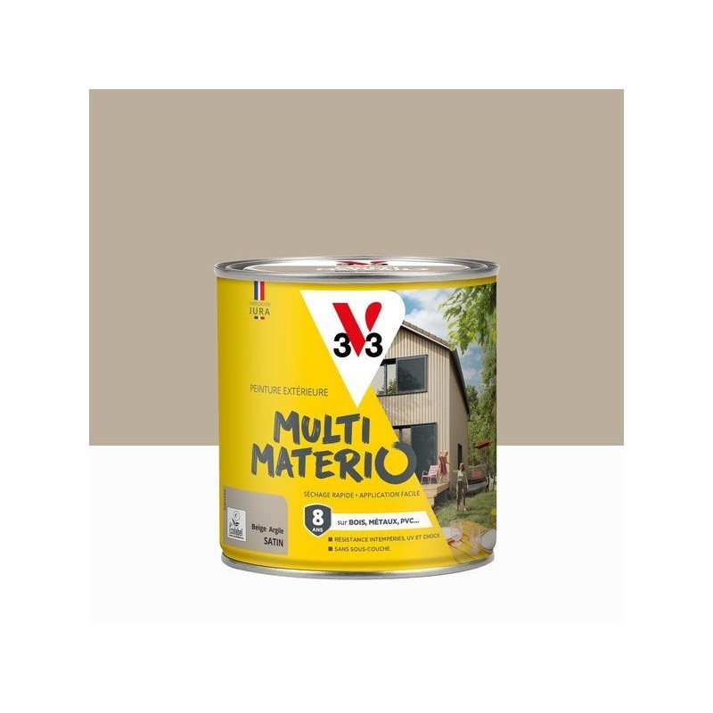 Peinture extérieure bois, fer, plastique V33 beige argile satiné 0.5l