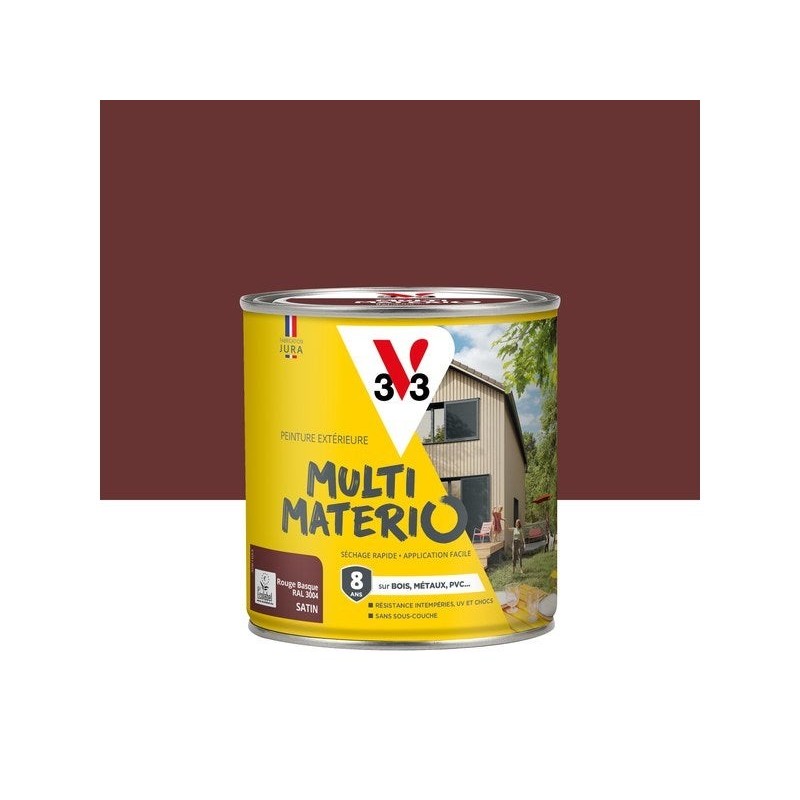 Peinture extérieure bois, fer, plastique V33 rouge basque satiné 0.5l