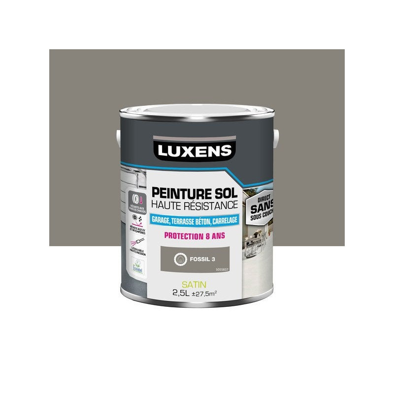 Peinture pour sol garage béton et carrelage haute resistance, LUXENS, 2.5 L fossil 3 satiné