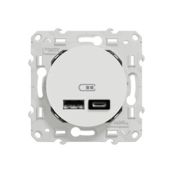 Prise chargeur double usb A+C 12W à assembler Odace, SCHNEIDER ELECTRIC, blanc