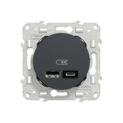 Prise chargeur double usb A+C 12W à assembler Odace, SCHNEIDER ELECTRIC, anthracite