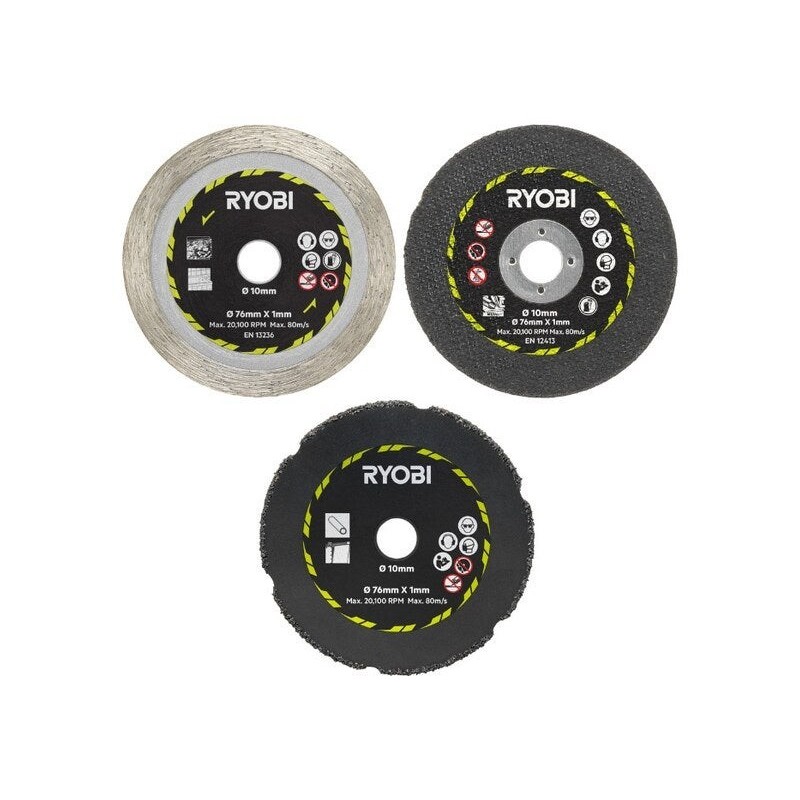 Lot de 3 disques diam. 76 mm acier pour inox, plaque de plâtre, plastique Rakcot03 RYOBI