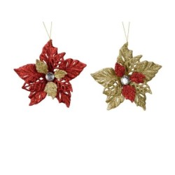 Lot de 2 fleurs sur fil plastique, rouge et or