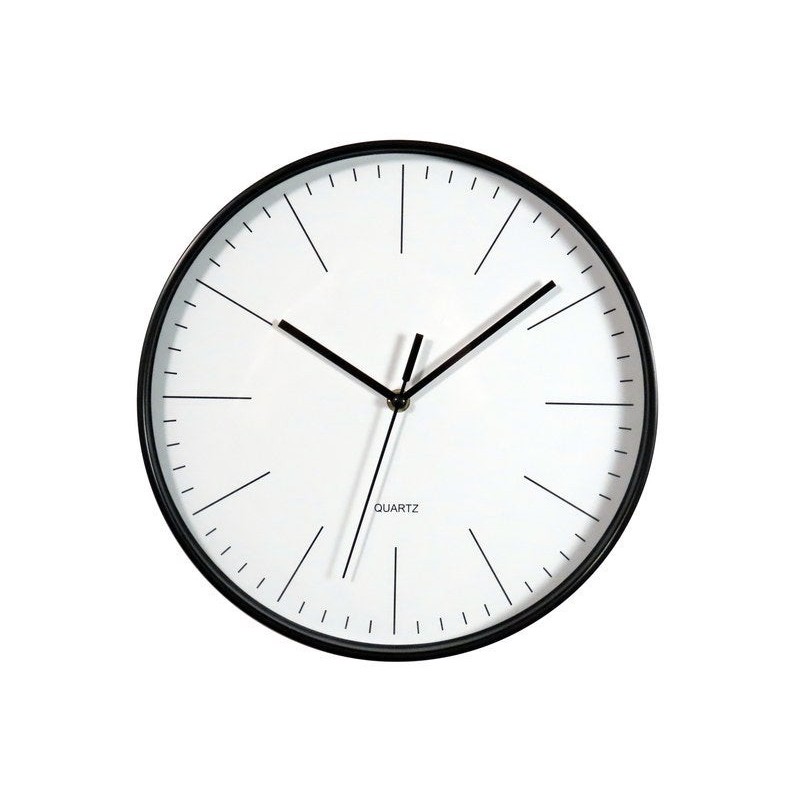 Horloge style moderne, diam. 30.5 cm, blanc et noir