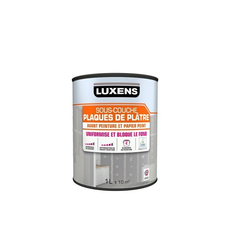 Sous-couche plaque de plâtre, LUXENS, blanc, 1 litre