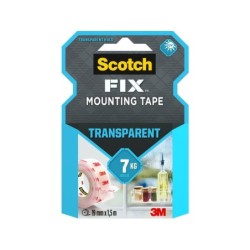 Double face transparent 1,5m x 19mm Fix 3M blanc