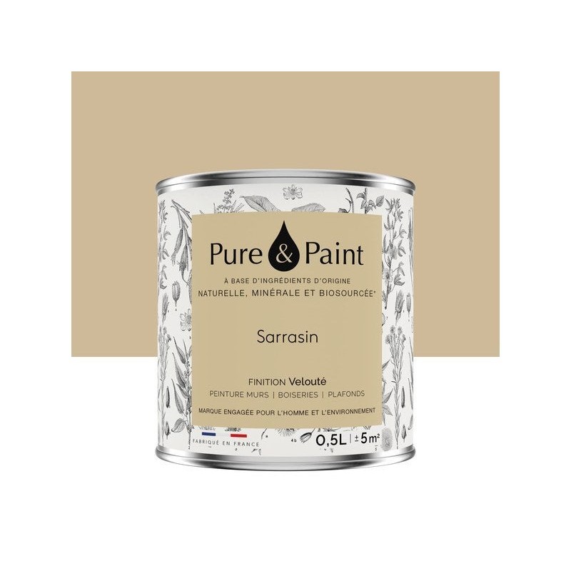 Peinture sarrasin mur, plafond et boiserie , PURE  PAINT velours 0.5 l