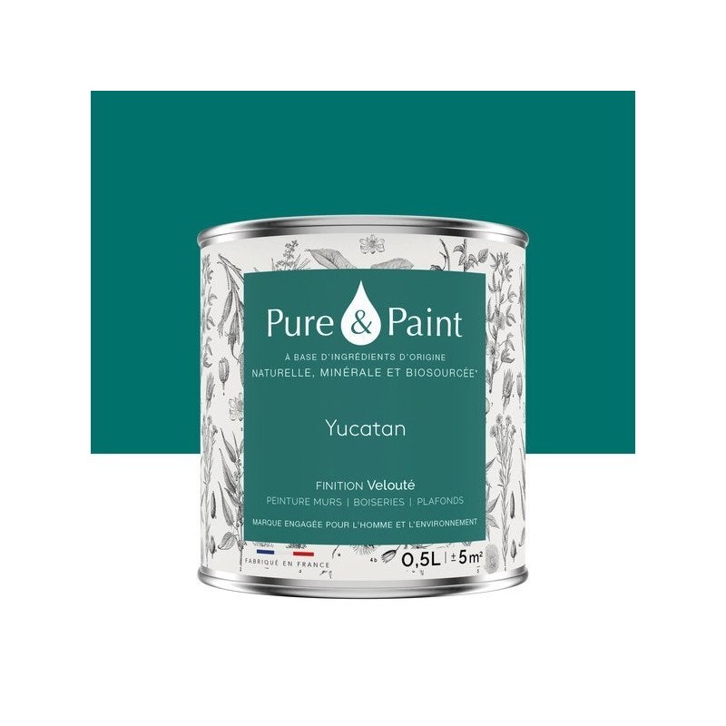 Peinture yucatan mur, plafond et boiserie , PURE  PAINT velours 0.5 l