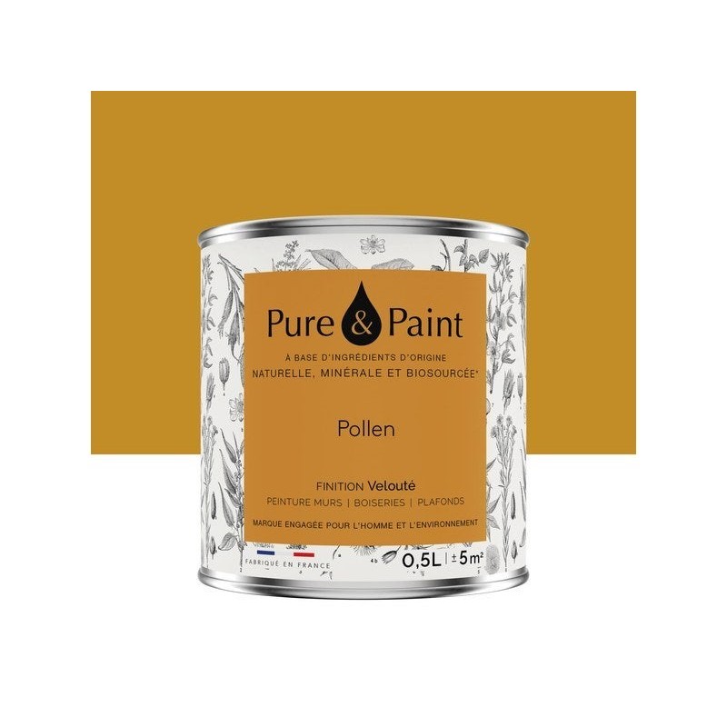 Peinture pollen mur, plafond et boiserie , PURE  PAINT velours 0.5 l