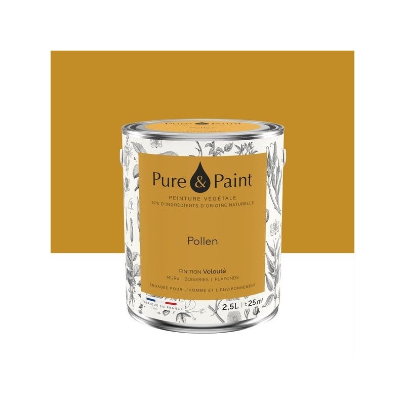 Peinture pollen mur, plafond et boiserie , PURE  PAINT velours 2.5 l