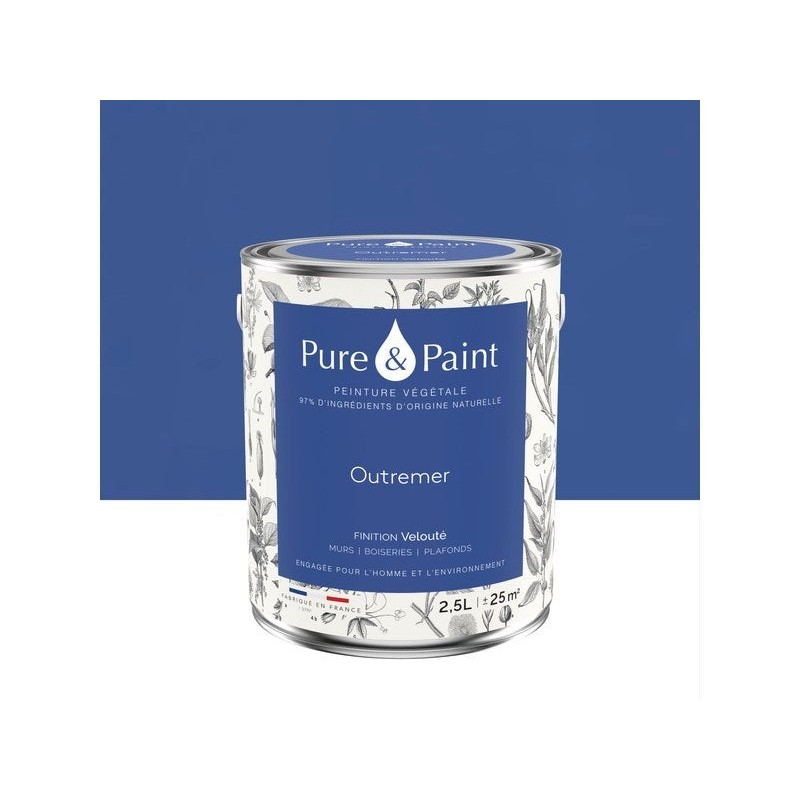 Peinture outremer mur, plafond et boiserie , PURE  PAINT velours 2.5 l