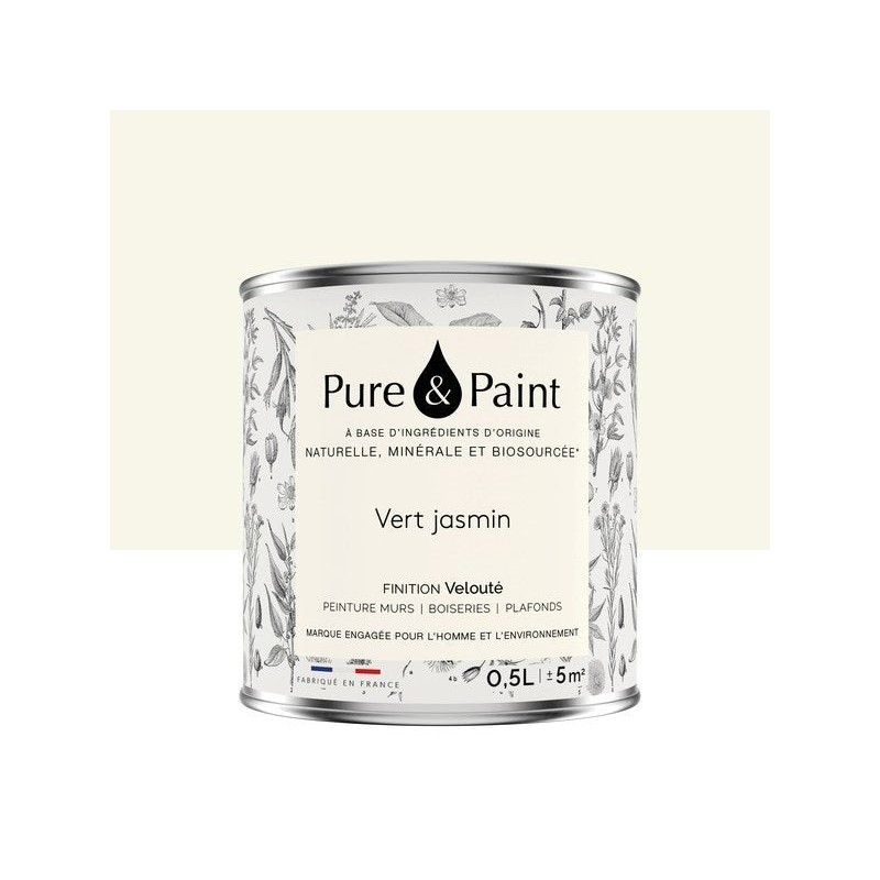 Peinture vert jasmin mur, plafond et boiserie , PURE  PAINT velours 0.5 l