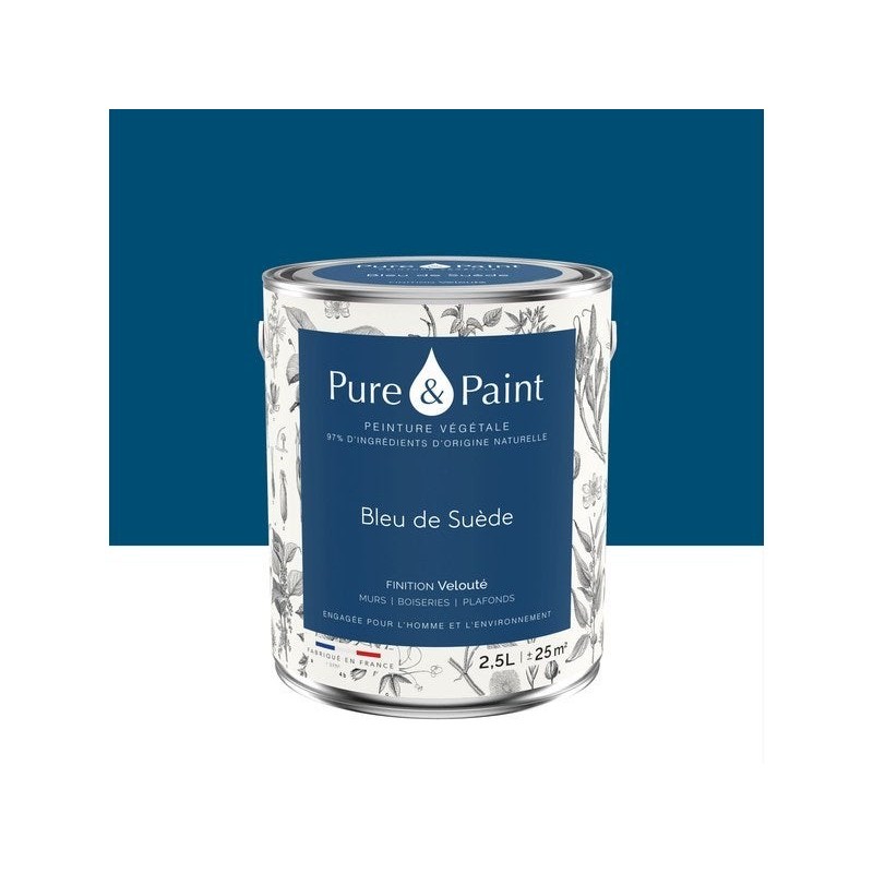 Peinture bleu de suede mur, plafond et boiserie , PUREPAINT velours 2.5 l