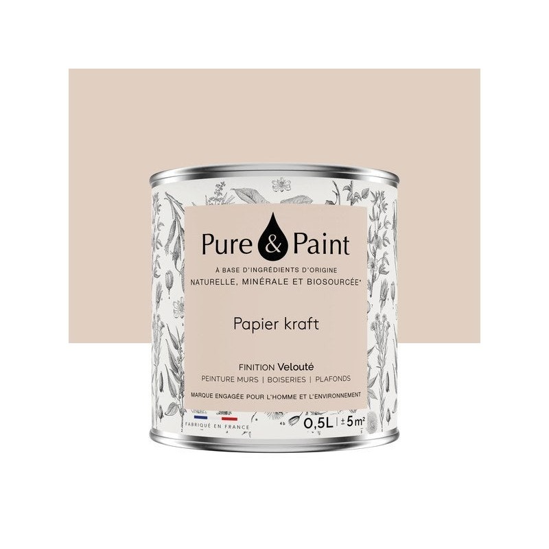 Peinture papier kraft mur, plafond et boiserie , PURE  PAINT velours 0.5 l