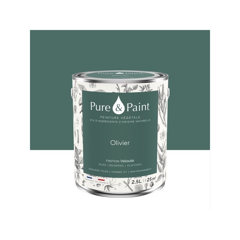 Peinture olivier mur, plafond et boiserie , PURE  PAINT velours 2.5 l