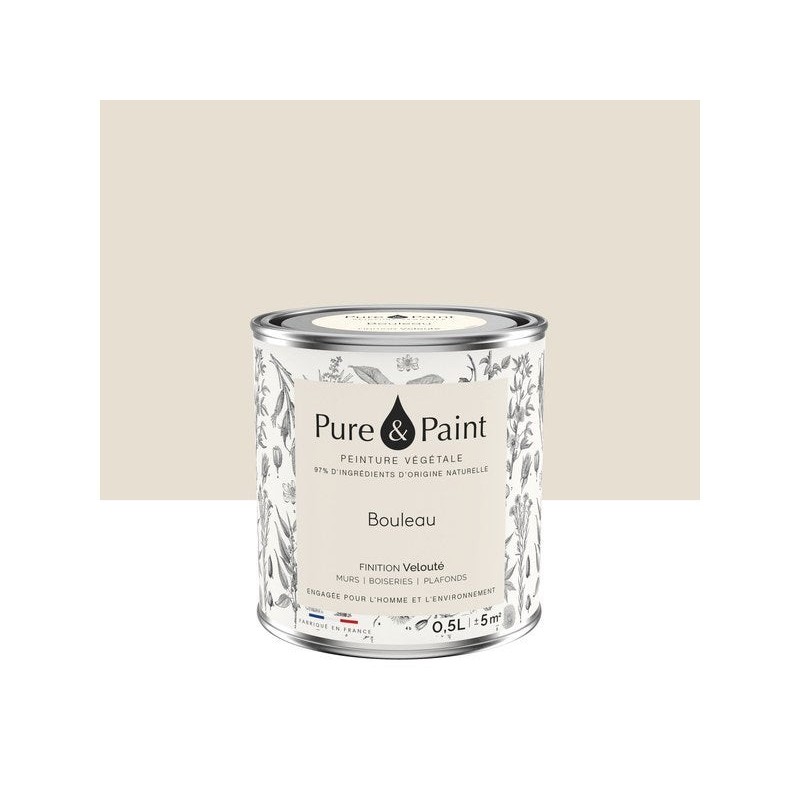 Peinture bouleau mur, plafond et boiserie , PURE  PAINT velours 0.5 l