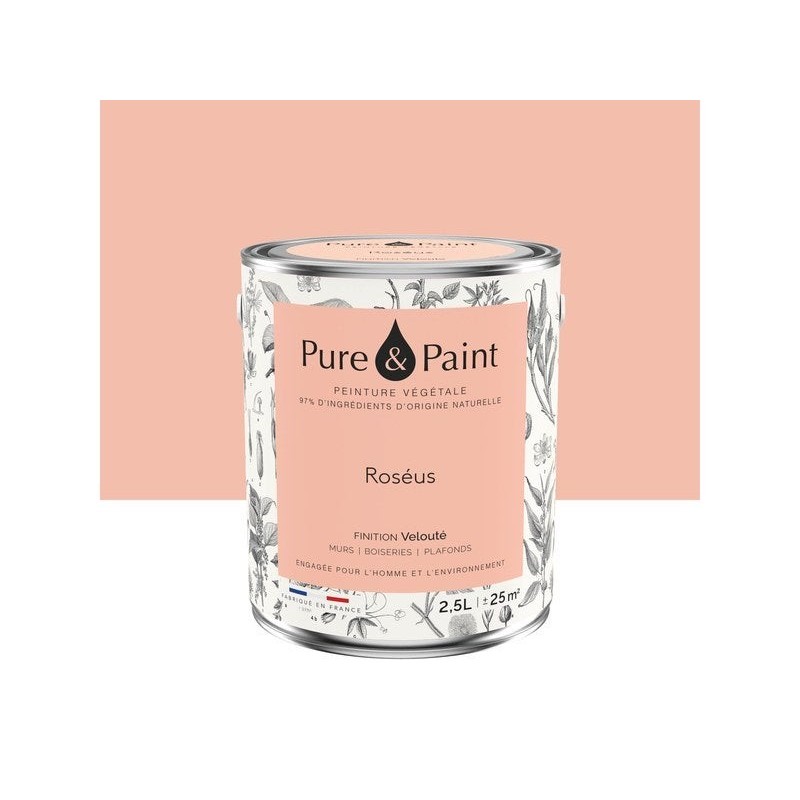 Peinture roseus mur, plafond et boiserie , PURE  PAINT velours 2.5 l