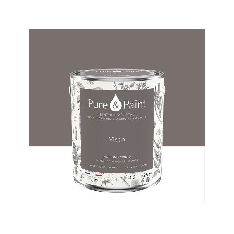 Peinture vison mur, plafond et boiserie , PUREPAINT velours 2.5 l