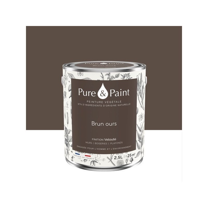 Peinture brun ours mur, plafond et boiserie , PURE  PAINT velours 2.5 l