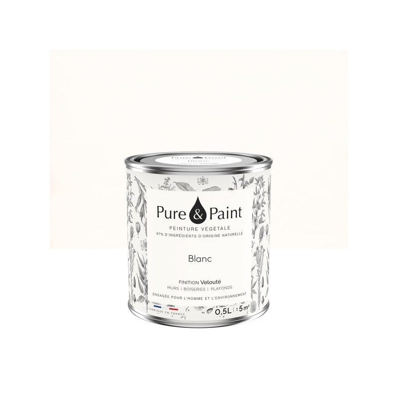 Peinture blanc mur, plafond et boiserie , PUREPAINT velours 0.5 l