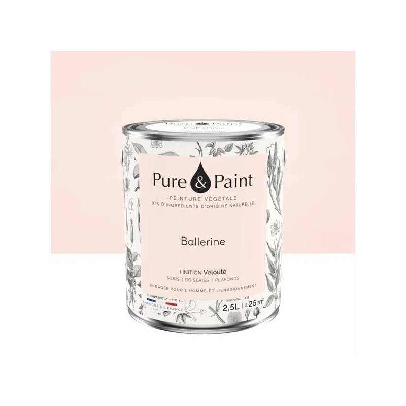 Peinture ballerine mur, plafond et boiserie , PURE  PAINT velours 2.5 l