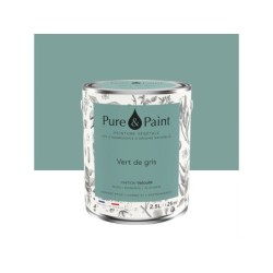 Peinture vert de gris mur, plafond et boiserie , PURE  PAINT velours 2.5 l