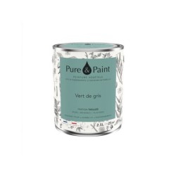 Peinture vert de gris mur, plafond et boiserie , PURE  PAINT velours 2.5 l