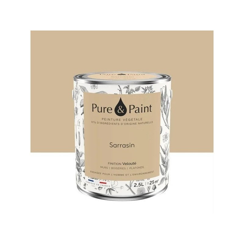 Peinture sarrasin mur, plafond et boiserie , PURE  PAINT velours 2.5 l