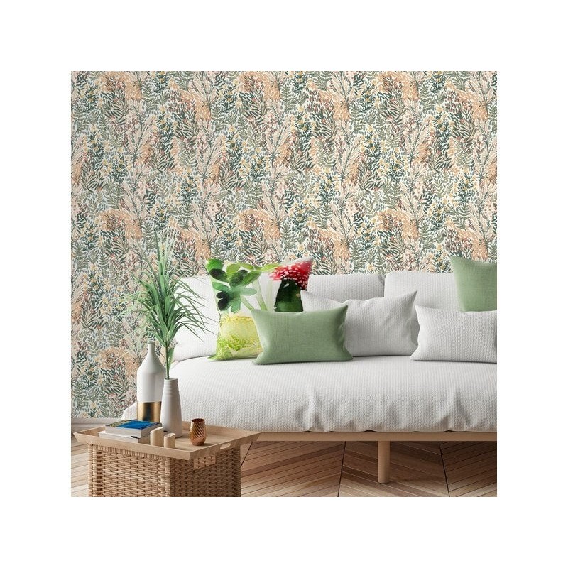 Papier peint vinyle jardin fleuri vert